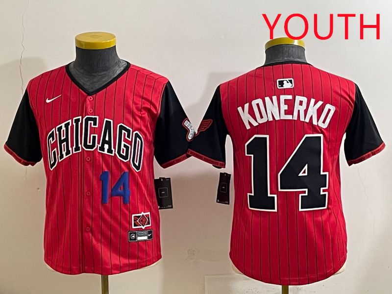 Youth 2025 Chicago White Sox #14 Konerko Red Stripe Joint Name Nike MLB Jersey style 2